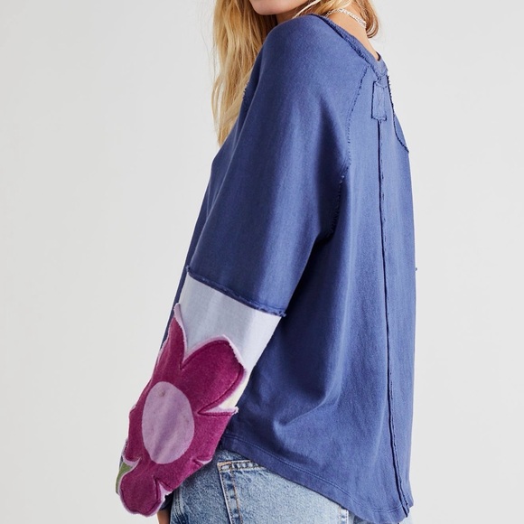 Free People Petunia Tee -  Floral Appliqué Sleeves - M - NWT - Picture 3 of 9